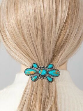 Turquoise Stone Silver-Tone Hair Barrette - Women's Accessories